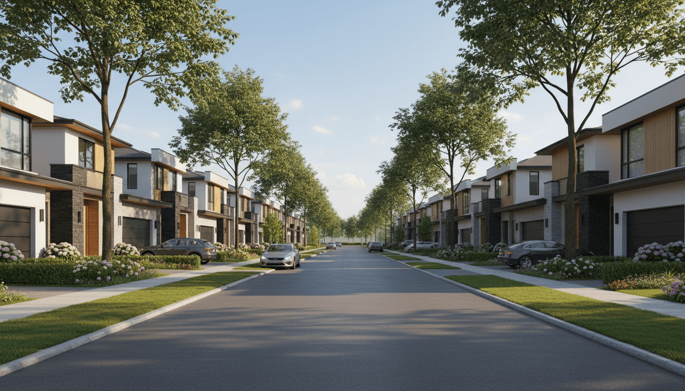 Residential neighborhood street with single-family homes