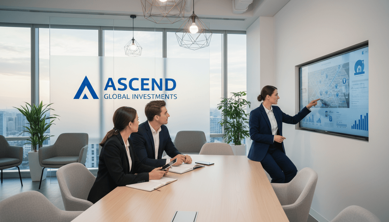 Real estate consultant working with international clients at a meeting table