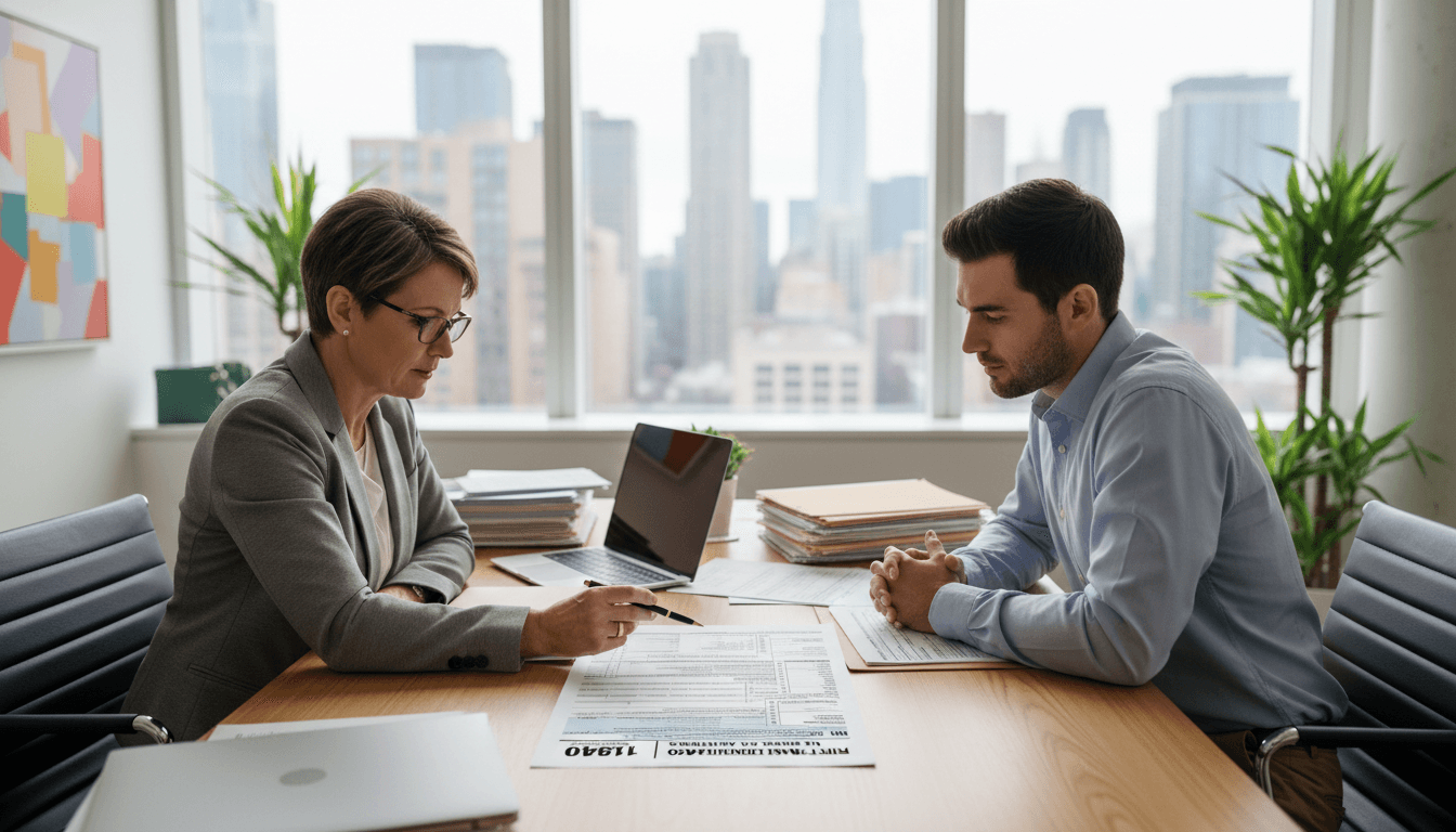 Tax professional explaining cross-border real estate tax strategy to a client