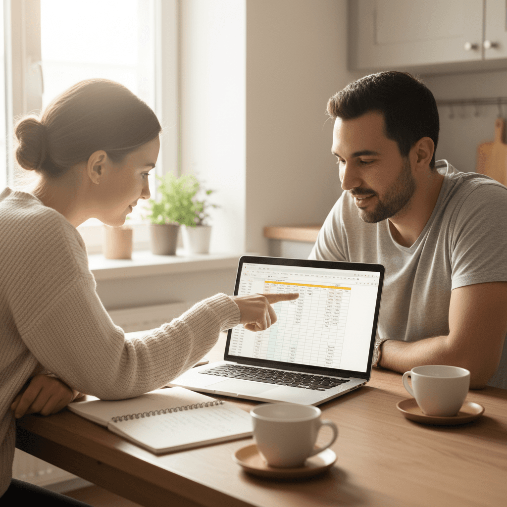 Two people reviewing a laptop screen together