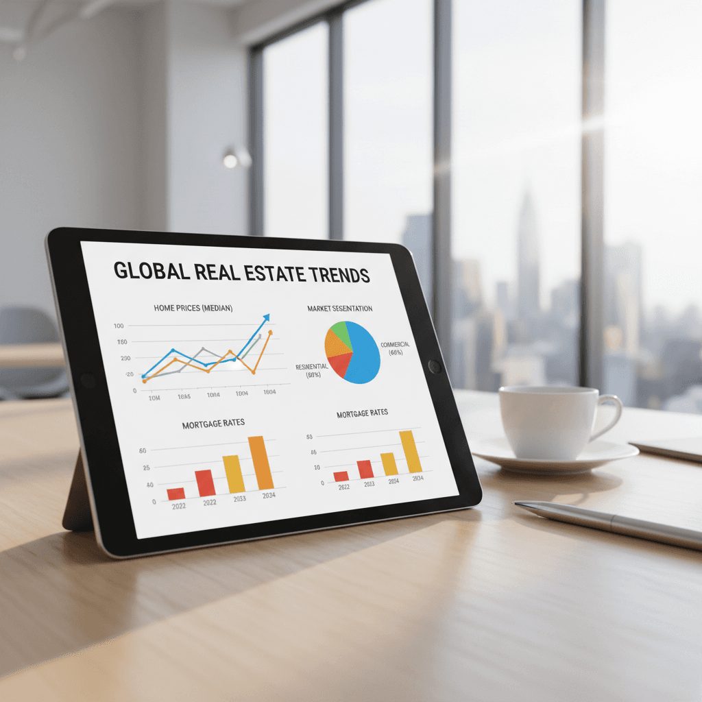 real estate market data charts and graphs on a tablet