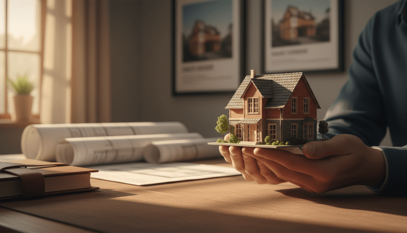 Close-up of hands holding a residential property model, representing careful property selection